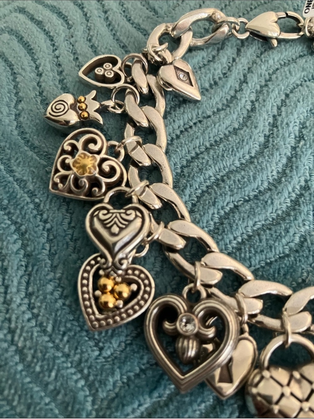Brighton Silver and Gold Tone Heart Charm Bracelet NWT - Picture 6 of 8